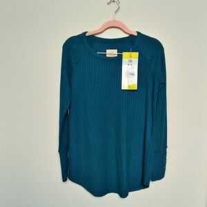 Chaser Teal Scoop Neck Waffle Knit Thermal Top Size Small New